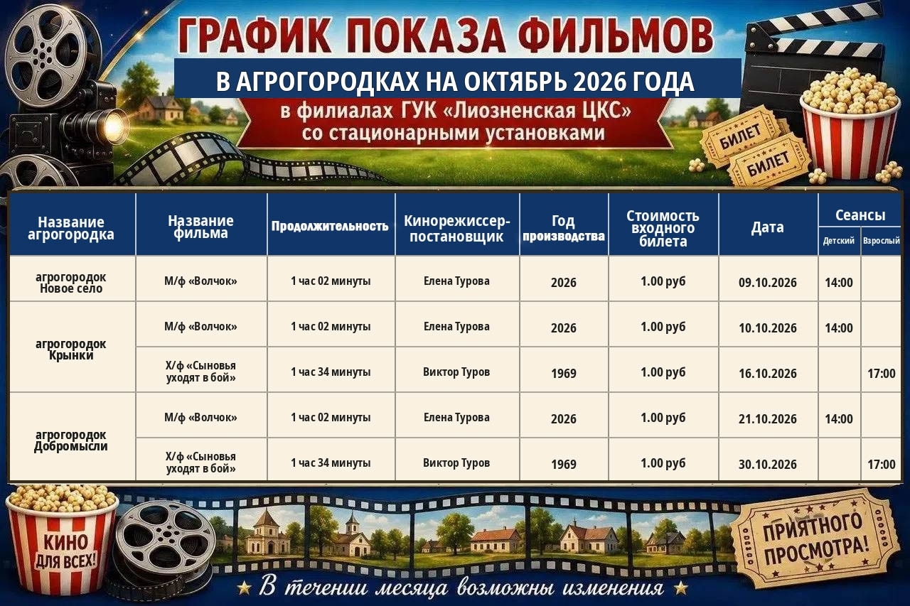 График показа фильмов в агрогородках